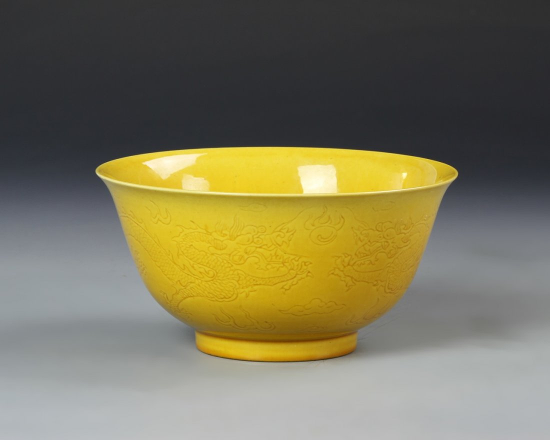 Chinese Yellow Glazed Dragon Bowl (1 of 7)