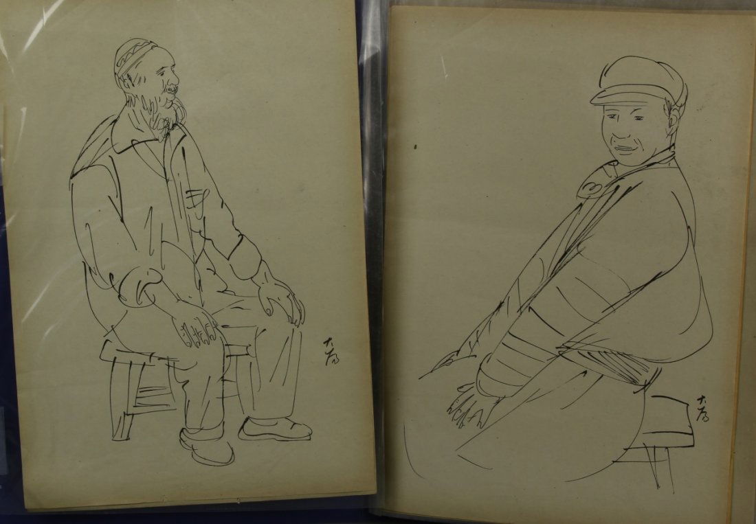 Album of Letter: China, a album of 26 Letters by Liu Dawei, white pages containing simplistic black line drawings and symbols, featuring single standing figures. Width 15 in., Length 10 1/4 in.