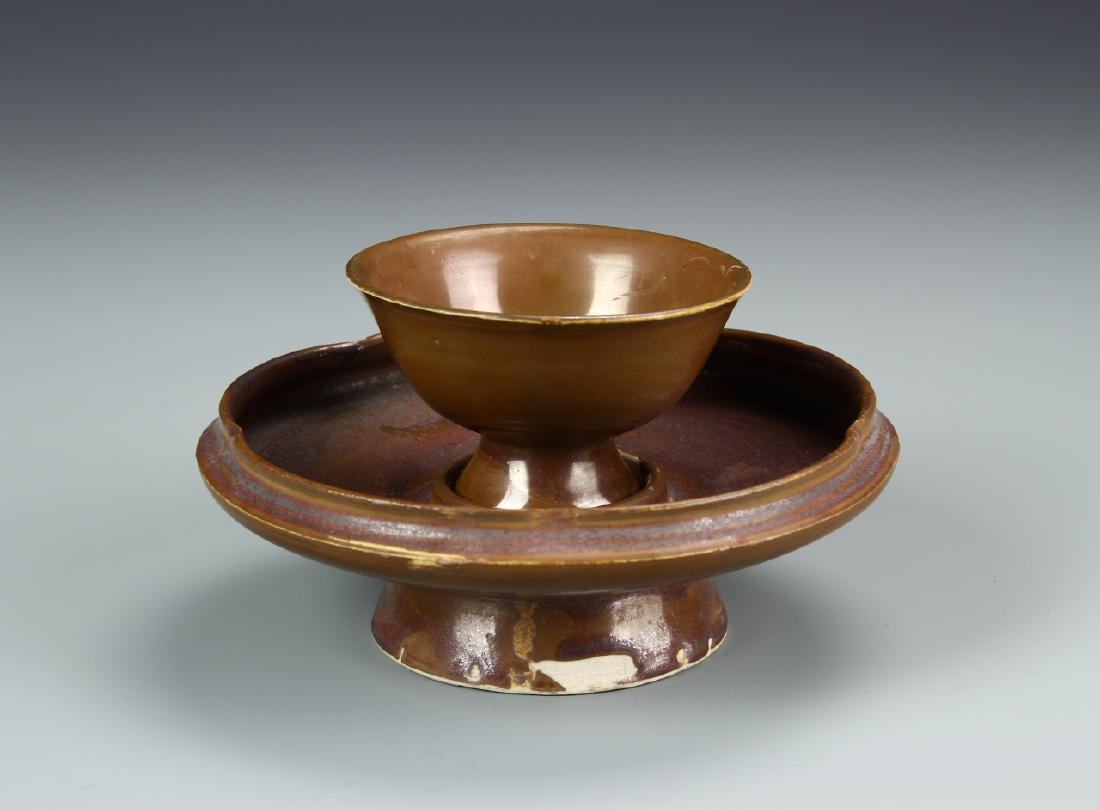 Rare Persimmon Glazed Ting Cup/Stand (1 of 9)