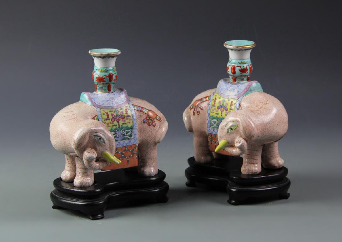 Pair of Chinese Export Famille Rose Candle Sticks (1 of 5)