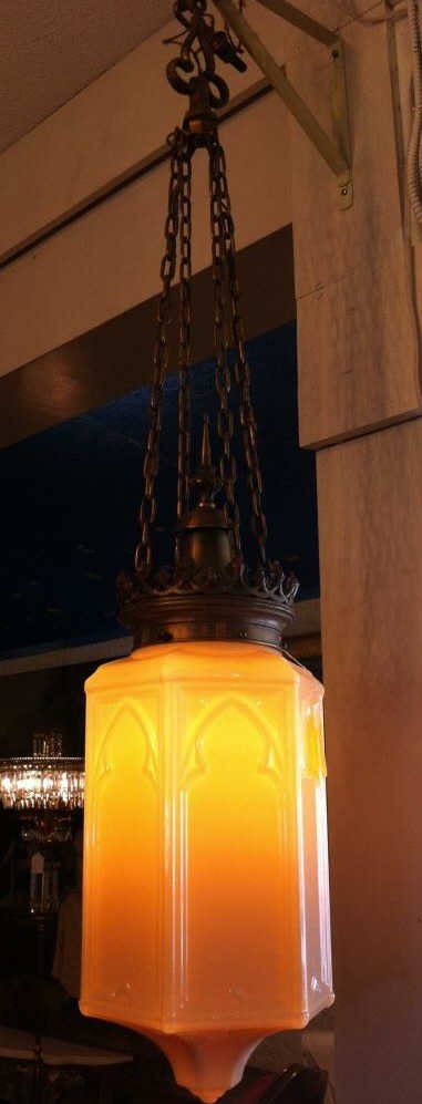 Hanging Lamp, Cream Glass Shade.: Hanging Lamp, Cream Glass Shade, arts and crafts period. Very impressive.