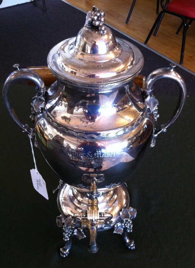 Silver Plated Dispenser: Silver Plated Dispenser, Exceptional Condition, made in New Haven, CT. Inscribed as gift from children to parents.