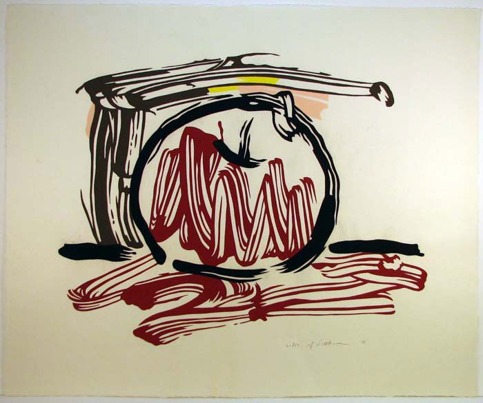 Roy Lichtenstein, "Red Apple": Artist: Roy Lichtenstein Title: Red Apple Year: 1986 Medium: Woodcut On Handmade Iwano Kizuki Hosho Paper. Edition: Edition of 60 Signed: Hand signed in pencil Dimensions: 30.4h x 36