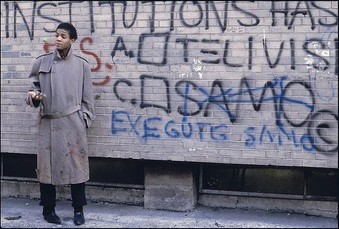 Bobby Grossman, "Jean Michel Basquiat, Mulberry and Ble: Artist Name: Bobby Grossman Title: Jean Michel Basquiat, Mulberry and Bleecker Year: 1980 Edition: Edition Of 25 Medium: Color Lambda Print Dimensions: 16h x 20w in Signed: Signed in