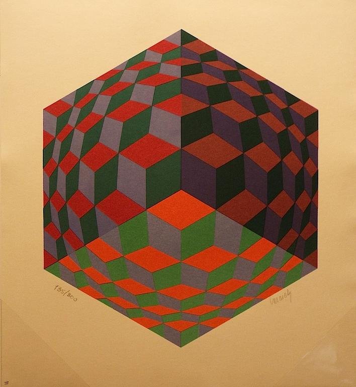 Victor Vasarely, "Untitled Hexagon": Artist Name: Victor Vasarely Title: Untitled Hexagon Year: 1980's Edition: Edition Of 300 Medium: Lithograph Dimensions: 13h x 11.5w x 0d in Signed: Signed in pencil
