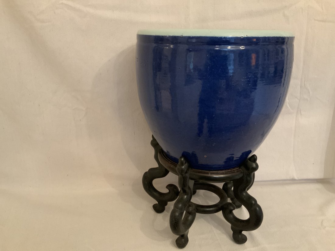 Chinese Blue Monochrome Porcelain Jardiniere (1 of 5)