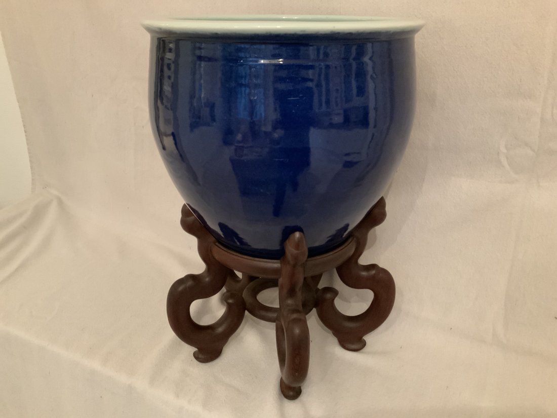 Chinese Blue Monochrome Porcelain Jardiniere (1 of 4)