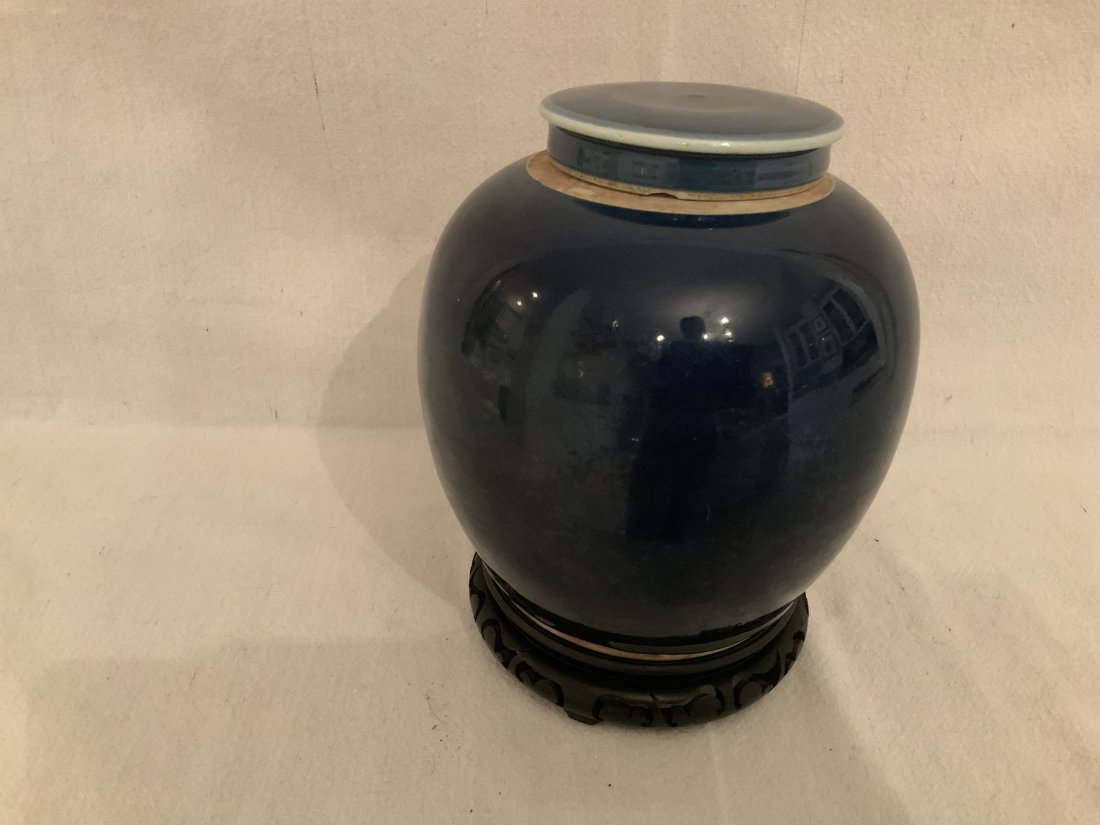 Chinese Blue Monochrome Porcelain Storage Jar (1 of 4)