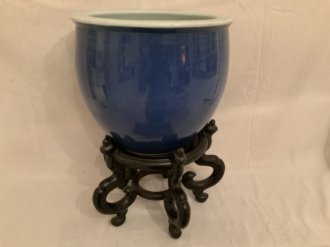 Chinese Blue Monochrome Porcelain Jardiniere (1 of 4)