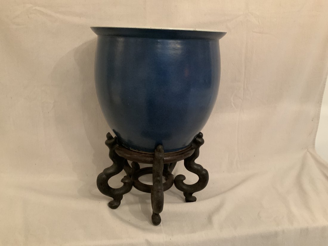 Chinese Blue Monochrome Porcelain Jardiniere (1 of 4)