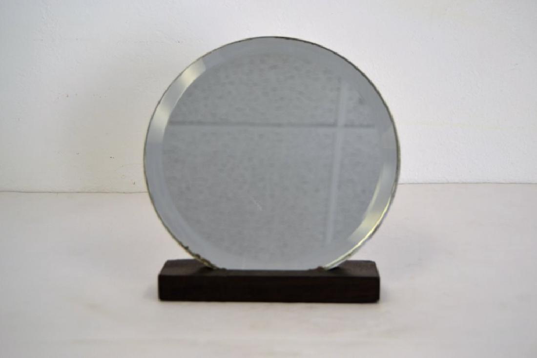 Patrick Naggar Table Mirror Signed: Mirror 8 in Round - Stand 2 X 6.5 - Mirror and Stand front to Back 12 in - 7.5 in H on Stand