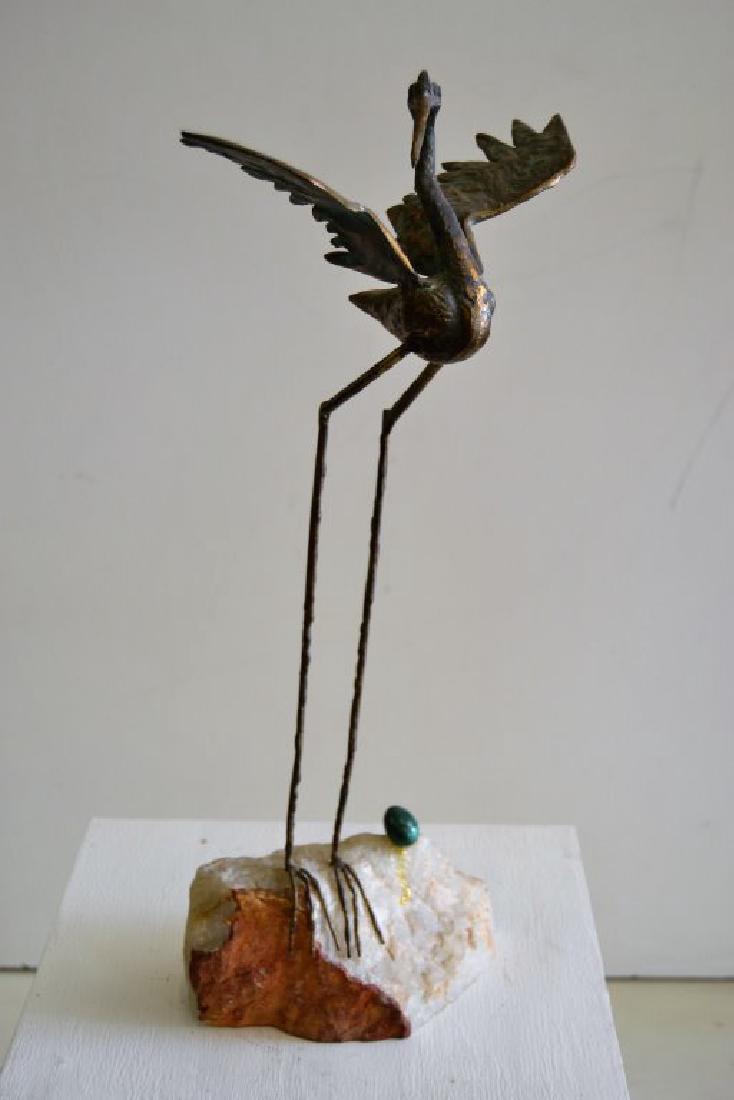 C. Jere Bronze Bird Sculpture with Malachite Egg (1 of 4)