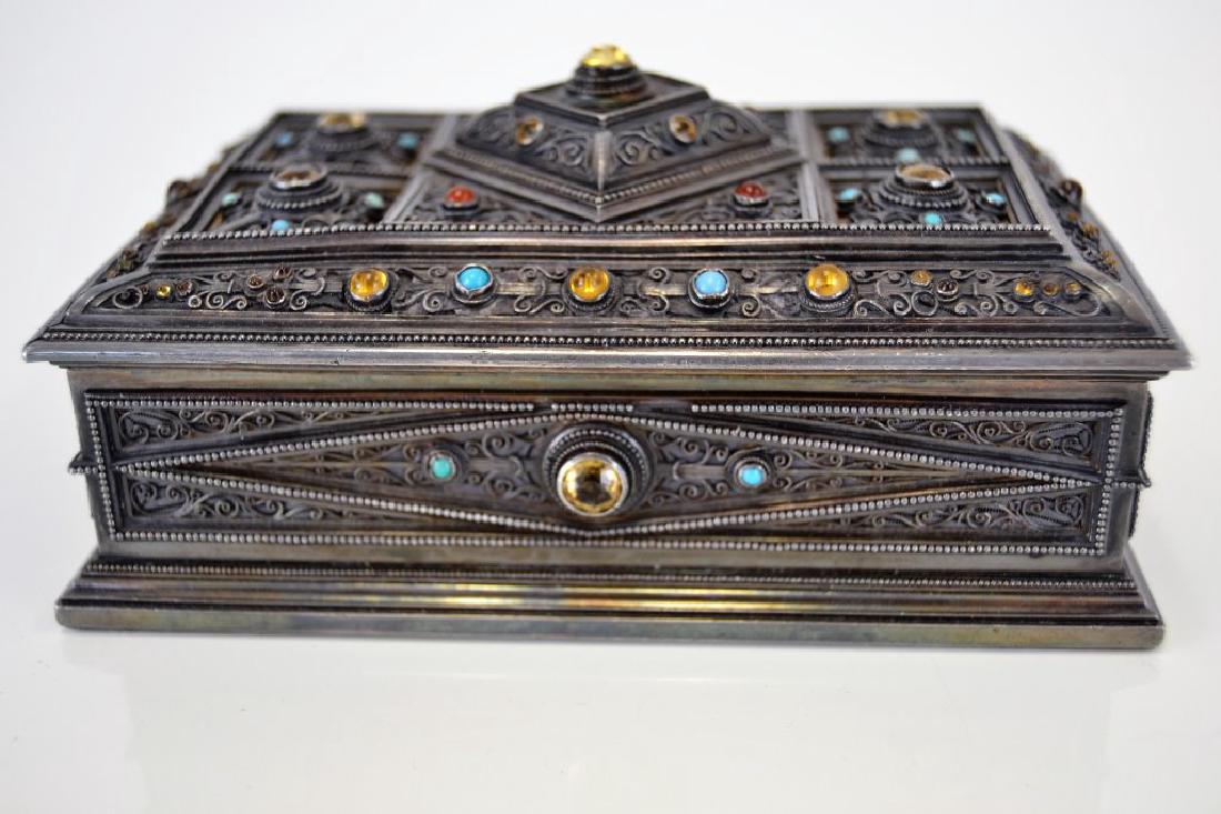 Sterling Jeweled Casket: 4.75 in L - 3 in W - 2 in H