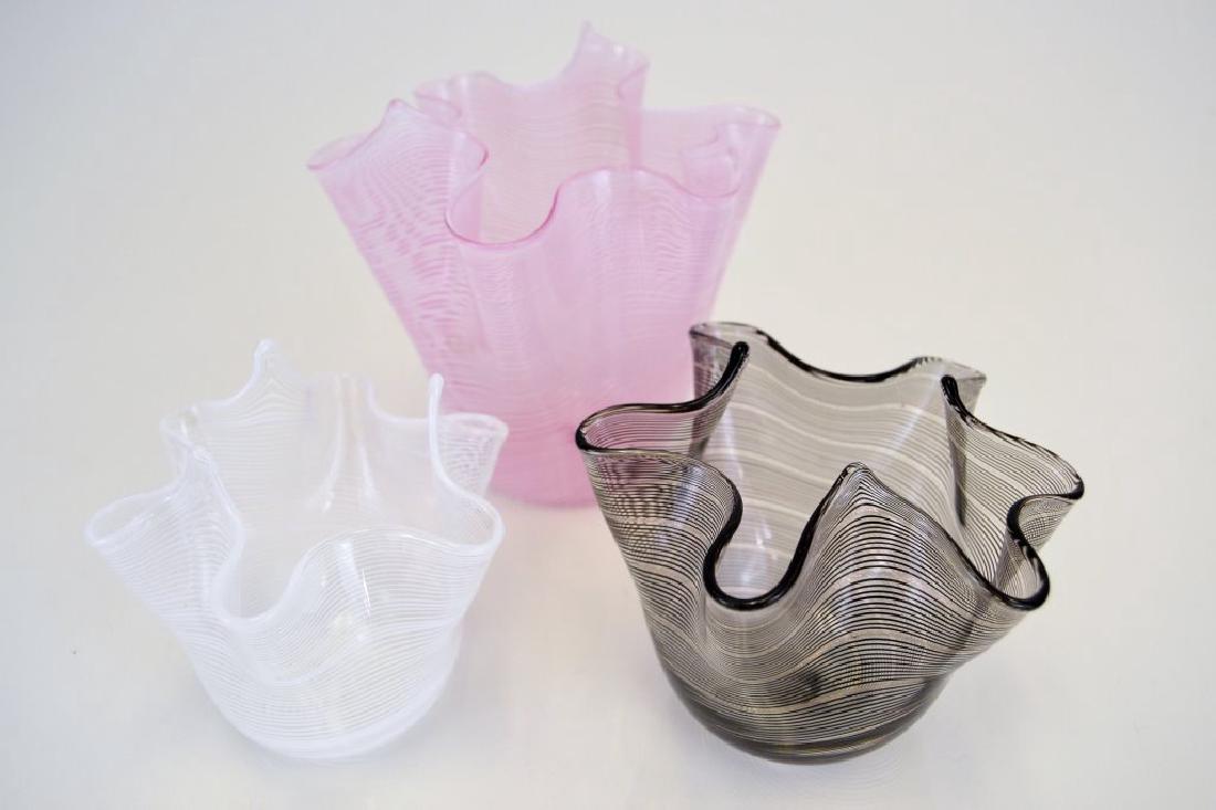 Three Handkerchief Vases: Large - 5 in H - 5.5 in X 5 in - Medium 4 in H - 5 in X 4.5 in - Small 3.75 in H 4 in X 4 in