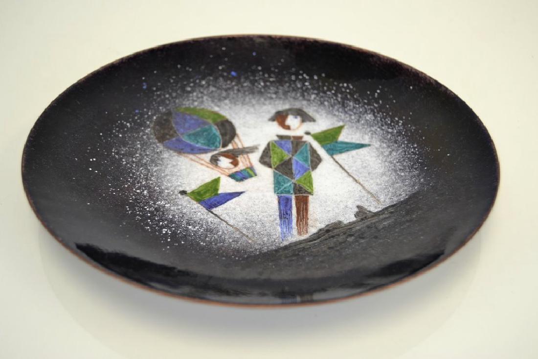 Franz Bergman Enamel Plate - Signed: 9 in Round - 1 in H