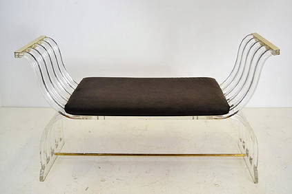 Charles Hollis Jones Style Lucite Curule Bench (1 of 4)