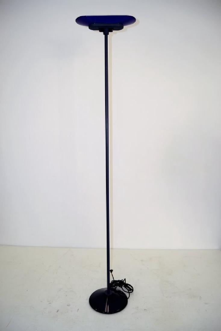 Arteluce Cobalt Glass Floor Lamp: (as is shade - crack inside) - 76 in H - Shade 15 in X 5.5 in - Base 12 in Round