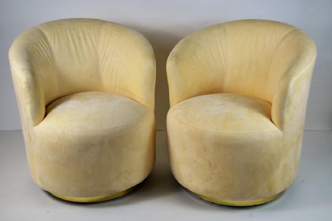 Milo Baughman Swivel Club Chairs with Brass Base (1 of 2)
