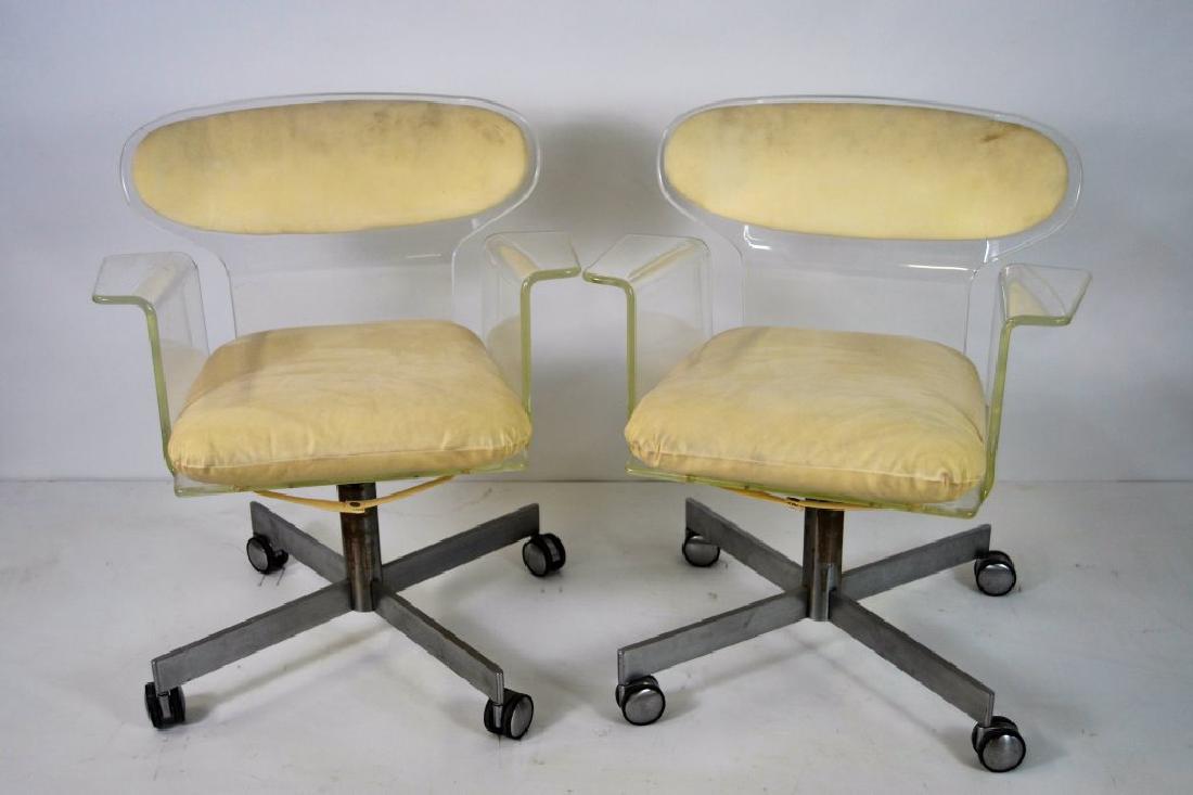 Pair Lucite Swivel Arm Chairs on Casters (1 of 4)