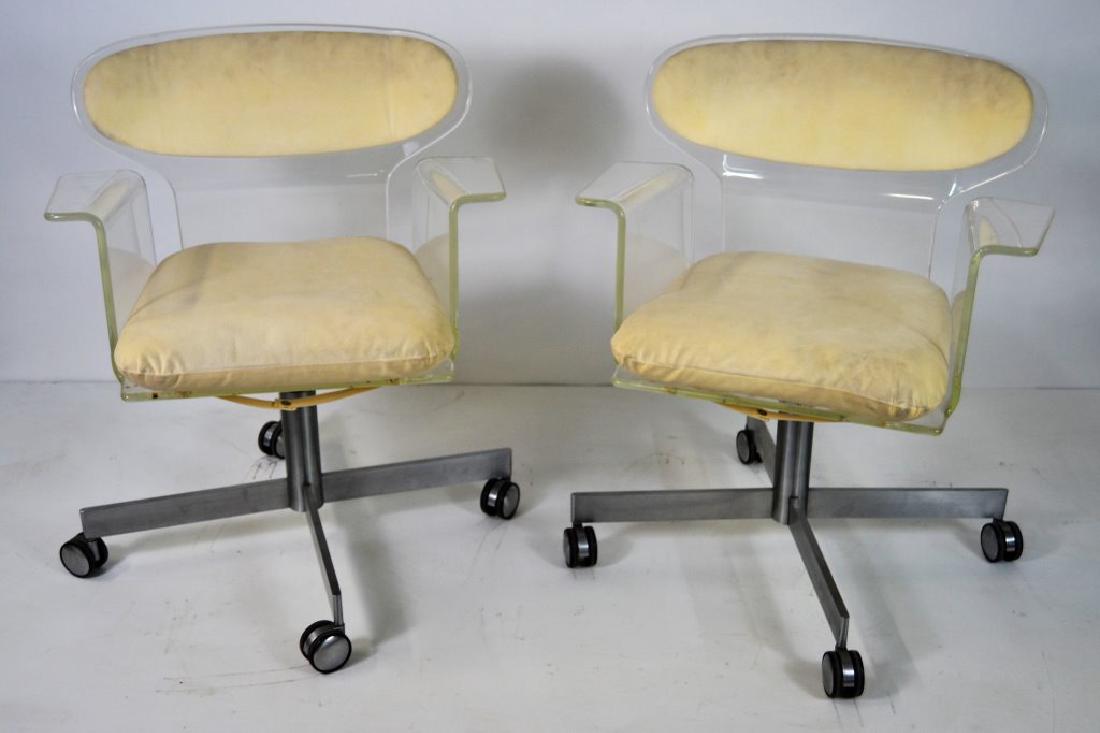 Pair Lucite Swivel Arm Chairs on Casters (1 of 5)