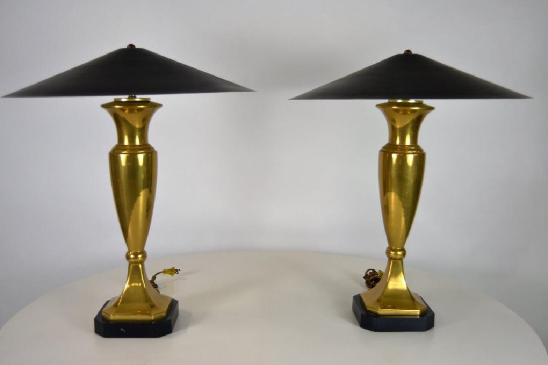 Pair Modern Brass Lamps with Steel Shades (1 of 7)