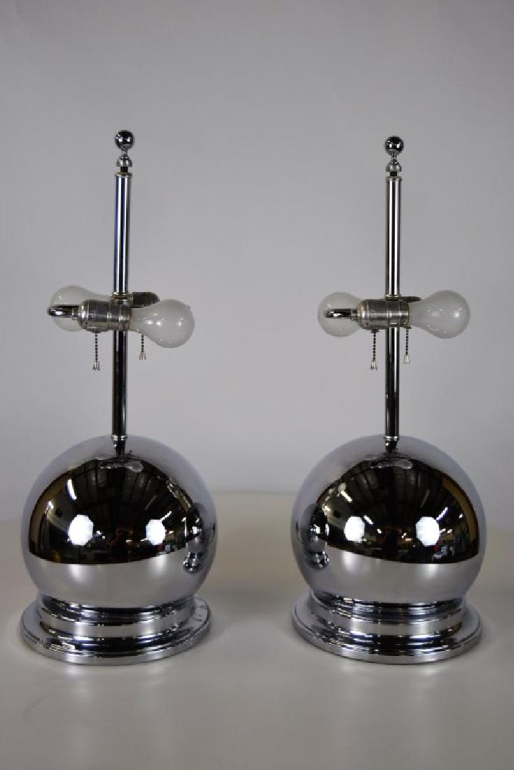 Pair Art Deco Chrome Sphere Lamps (1 of 5)