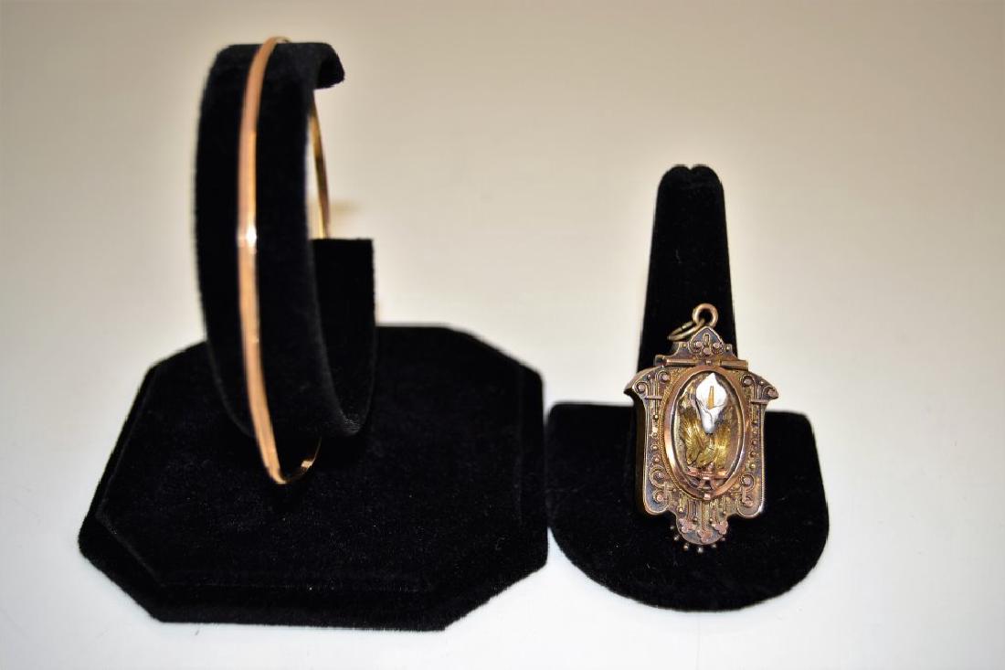 Gold Victorian Locket and Bangle Bracelet (1 of 7)
