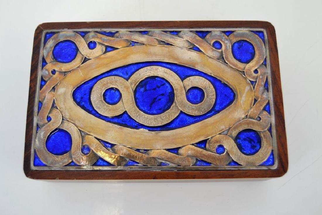 Ottaviani Sterling Silver and Enamel Rosewood Box: 6.75 in L - 4.5 in W - 1.5 in H