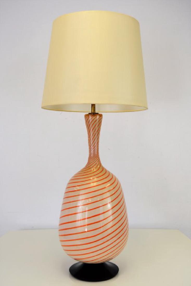 Barovier & Toso Large Striped Glass Lamp: 39 in H Base to top of Shade - 26 in H Base - 9 in Widest Point