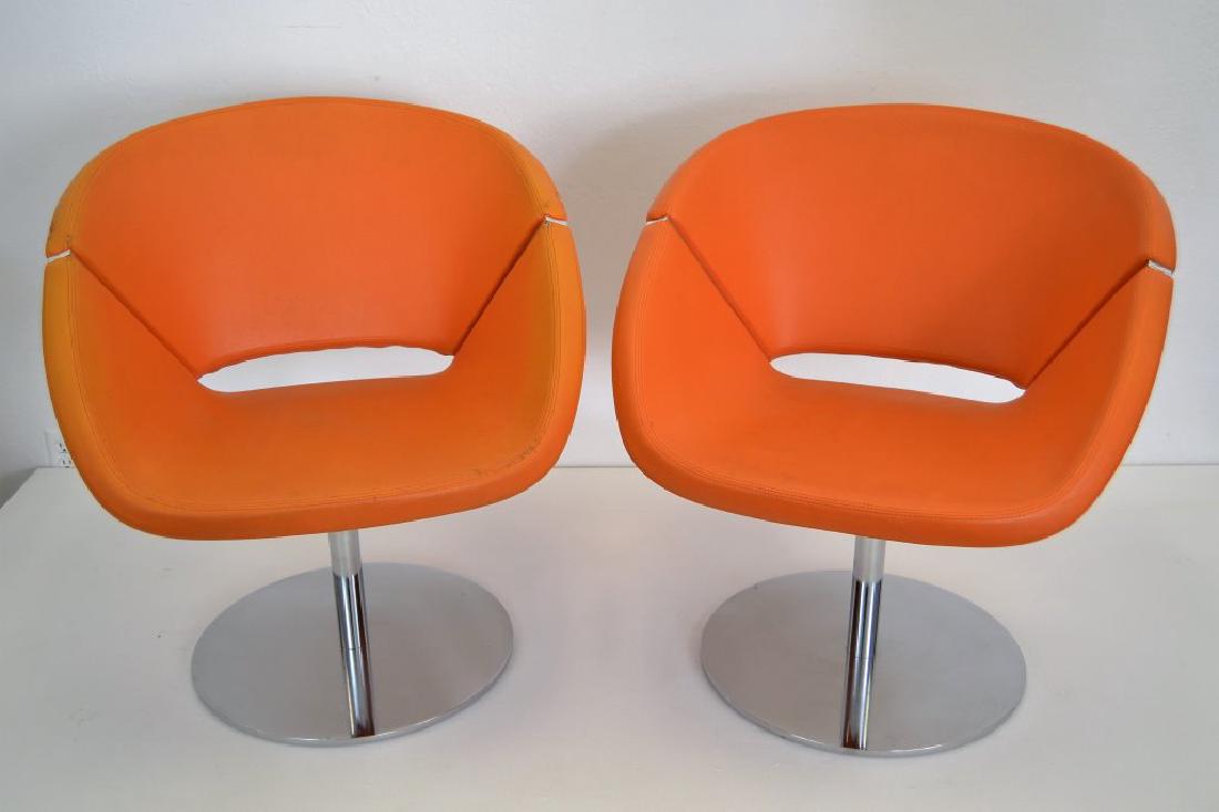 Pair Orange Leather/Chrome Swivel Chairs (1 of 4)