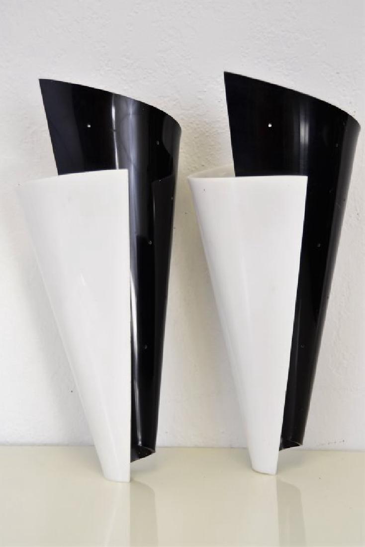 French Black and White Sconces: 12.75 in H X 5.25 in W at Top X 4.25 in D at Top