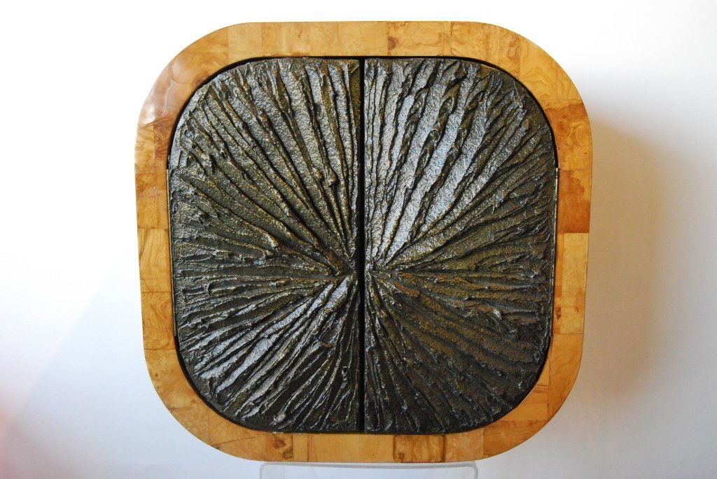 Paul Evans Burlwood and Bronze "Goop" Wall Cabinet: An unusual custom Paul Evans cabinet that is fully documented.