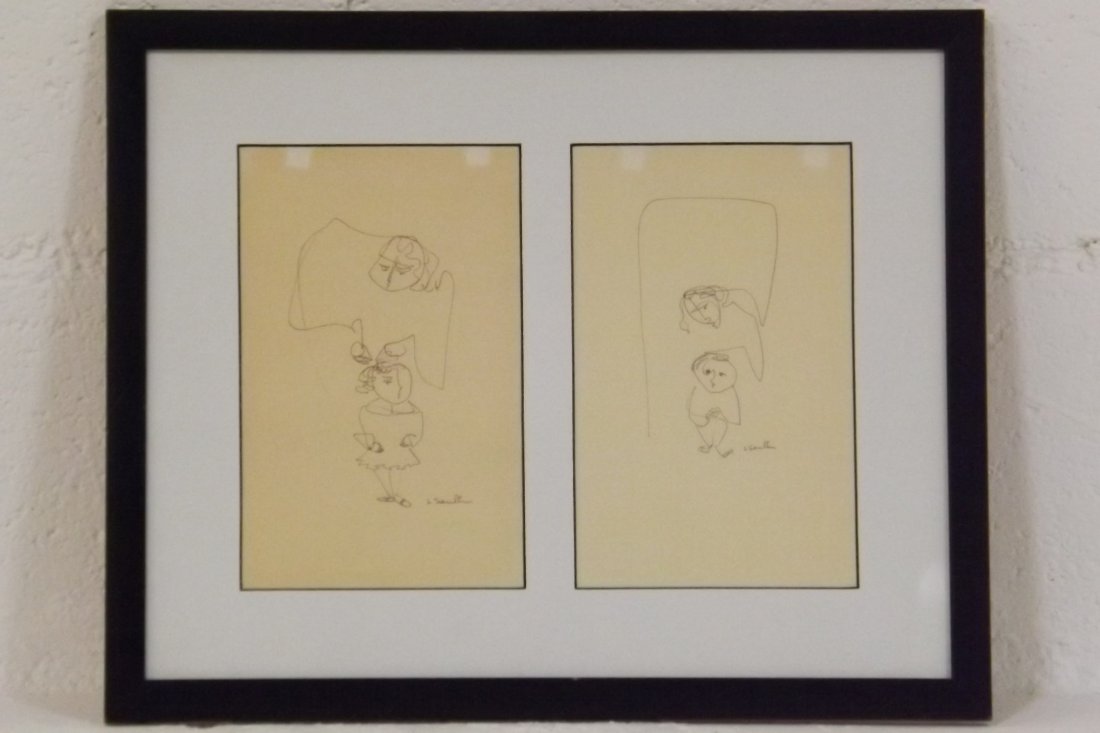 Leon Saulter-2 Pen and Ink Drawings: Signed.