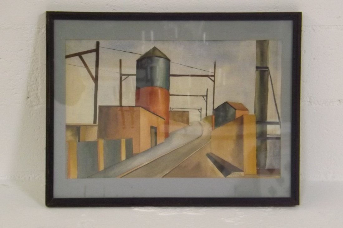 WPA Style "Factory" Watercolor by A Brooks Stevens: Dated 1938 and signed.