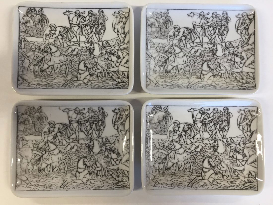 Fornasetti Set of 4 Rectangular Plates: Fornasetti Set of 4 Rectangular Plates. Signed on bottom.
