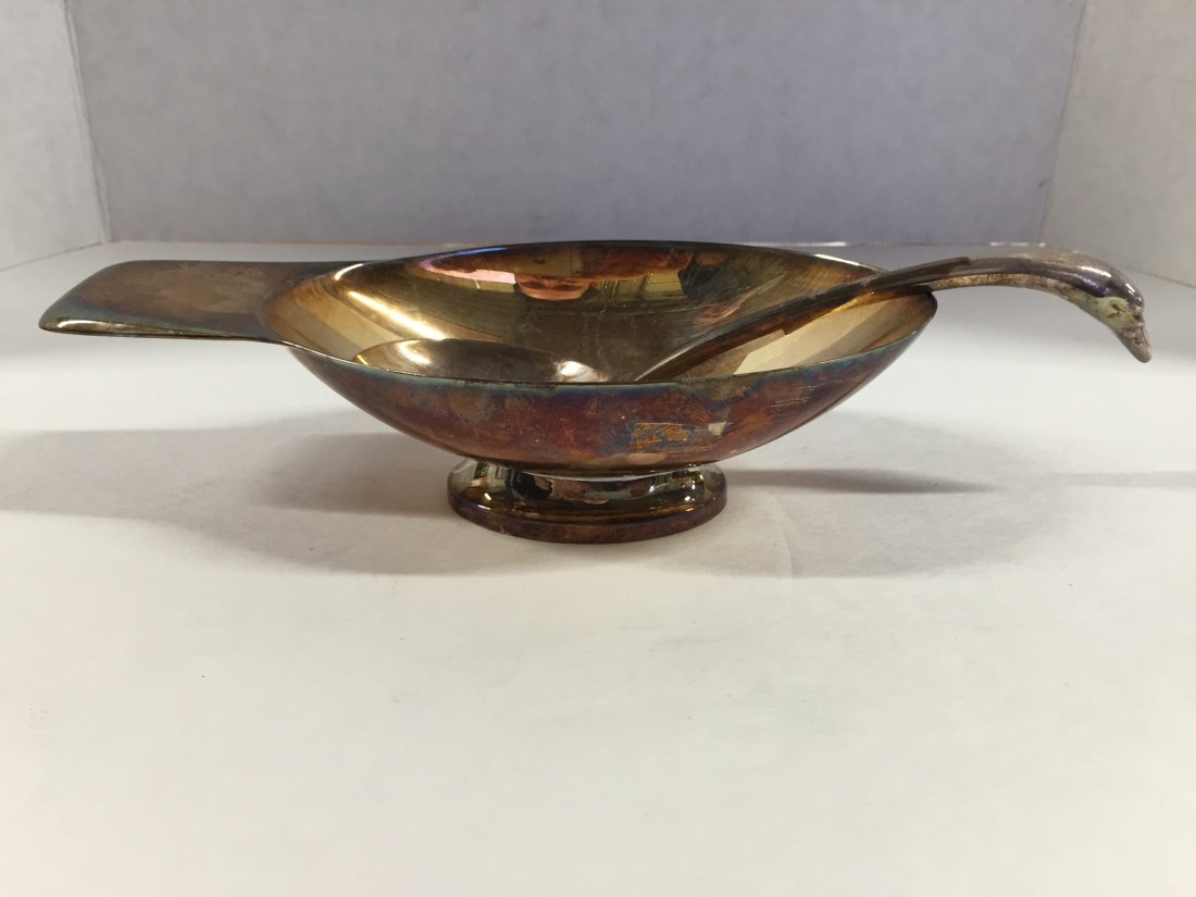 Christofle "Bird" Serving Bowl and Spoon: Signed.