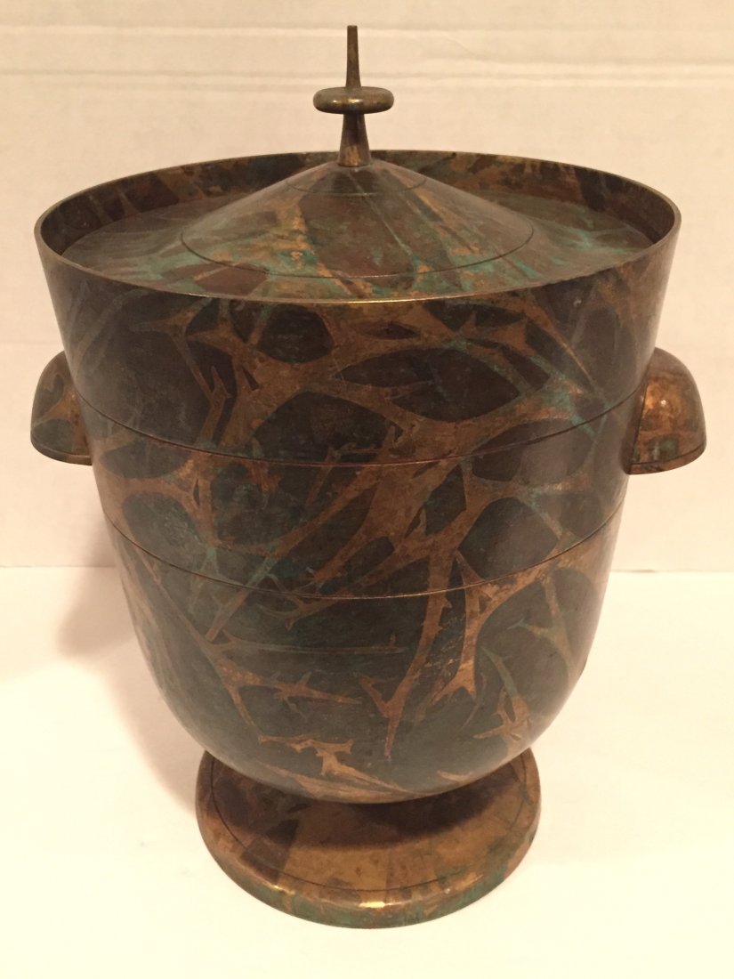 Tommi Parzinger Ice Bucket: Unusual mottled finish. Unsigned.