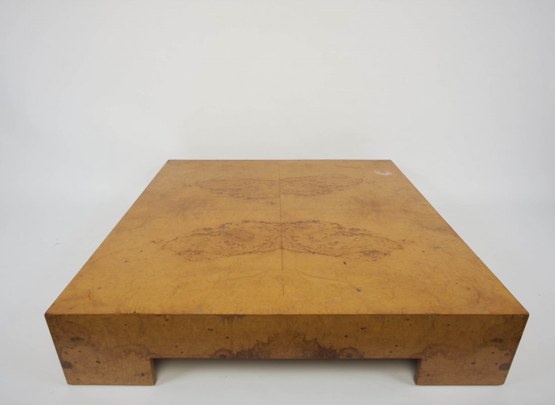 Milo Baughman Burled Cocktail Table: For Thayer Coggin.