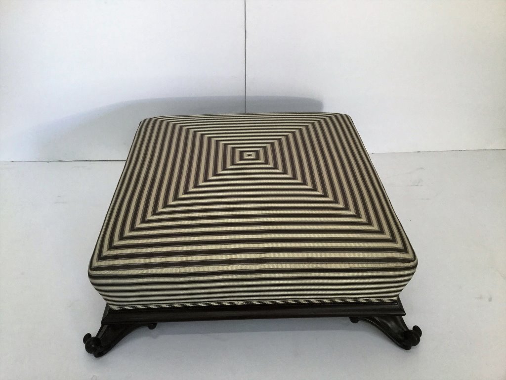 Baker Oversized Pouf Labeled: Labeled 11.5"H 31"Square (Keywords Search): Eames, Noguchi, Nakashima, Crespi, Maison Jansen, Karl Springer, Tommi Parzinger, Billy Haines, Dorothy Draper, Charles Hollis Jones, Hollywood Regency, Mid