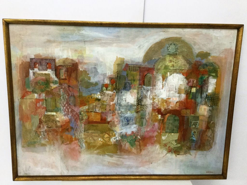 Rita Leff Painting: 49.9" X 35.5" (Keywords Search): Eames, Noguchi, Nakashima, Crespi, Maison Jansen, Karl Springer, Tommi Parzinger, Billy Haines, Dorothy Draper, Charles Hollis Jones, Hollywood Regency, Mid Century Mo