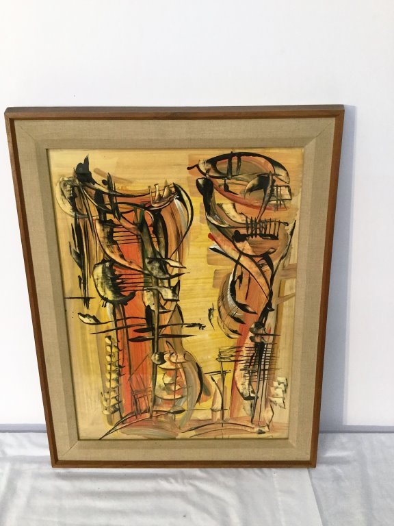 Wonderful Abstract Painting: 21" X 28" (Keywords Search): Eames, Noguchi, Nakashima, Crespi, Maison Jansen, Karl Springer, Tommi Parzinger, Billy Haines, Dorothy Draper, Charles Hollis Jones, Hollywood Regency, Mid Century Modern