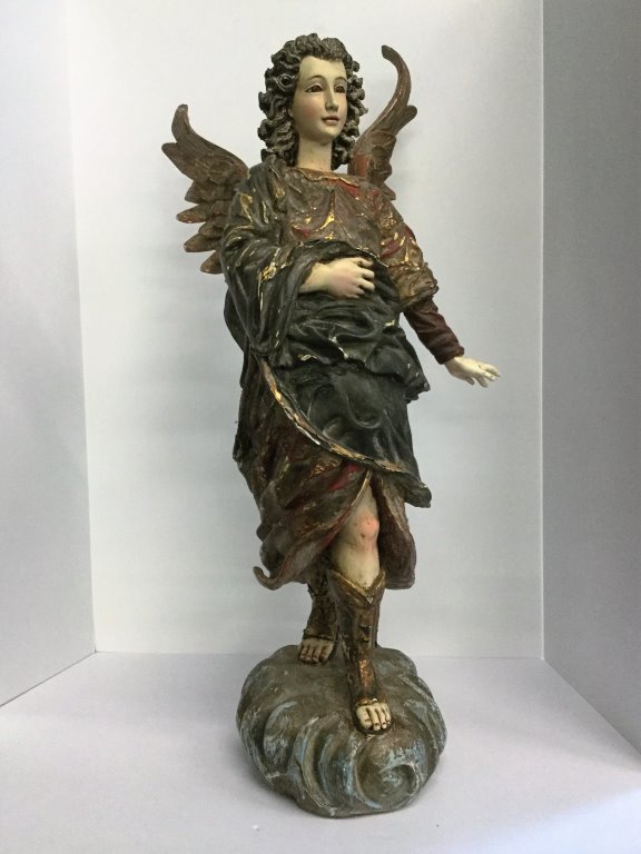 Santos Figure of Saint with Glass Eyes: (Keywords Search): Eames, Noguchi, Nakashima, Crespi, Maison Jansen, Karl Springer, Tommi Parzinger, Billy Haines, Dorothy Draper, Charles Hollis Jones, Hollywood Regency, Mid Century Modern,