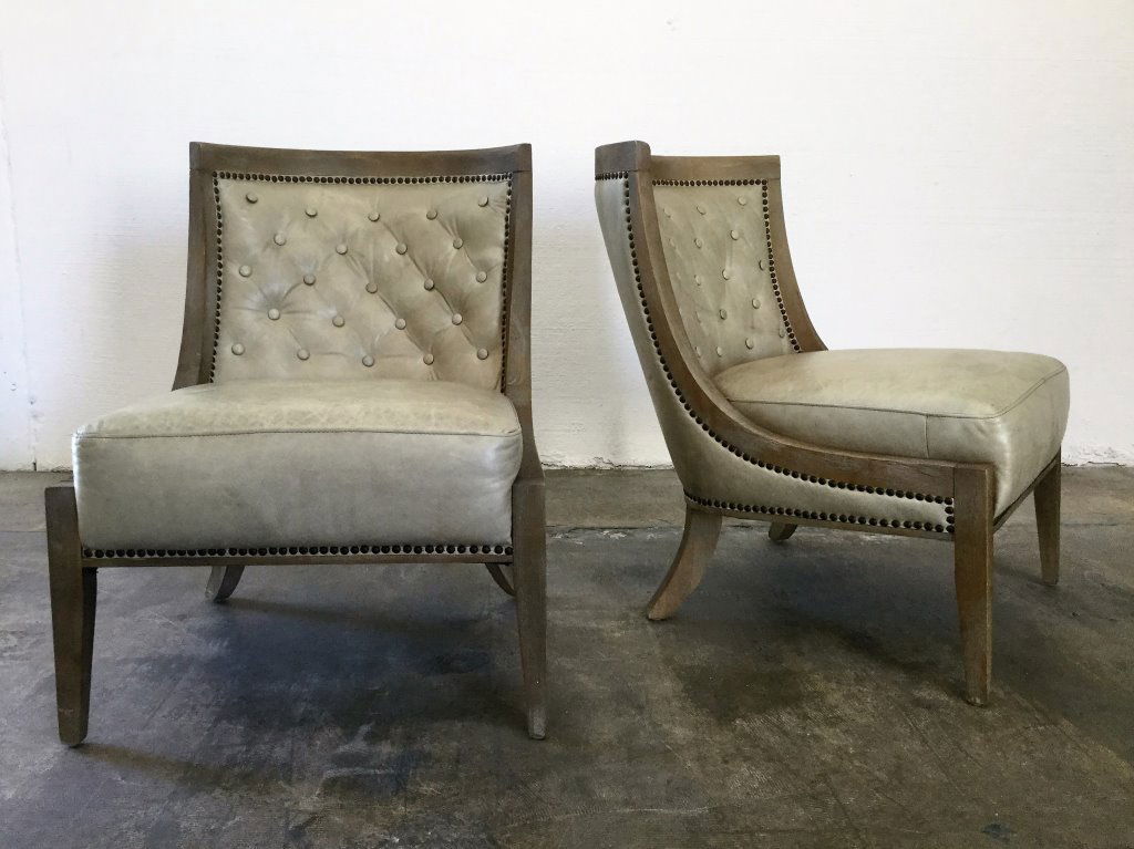 Pair James Mont Style Leather Slipper Chairs (1 of 3)