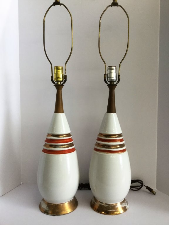 Pair Mid Century Lamps: (Keywords Search): Eames, Noguchi, Nakashima, Crespi, Maison Jansen, Karl Springer, Tommi Parzinger, Billy Haines, Dorothy Draper, Charles Hollis Jones, Hollywood Regency, Mid Century Modern,