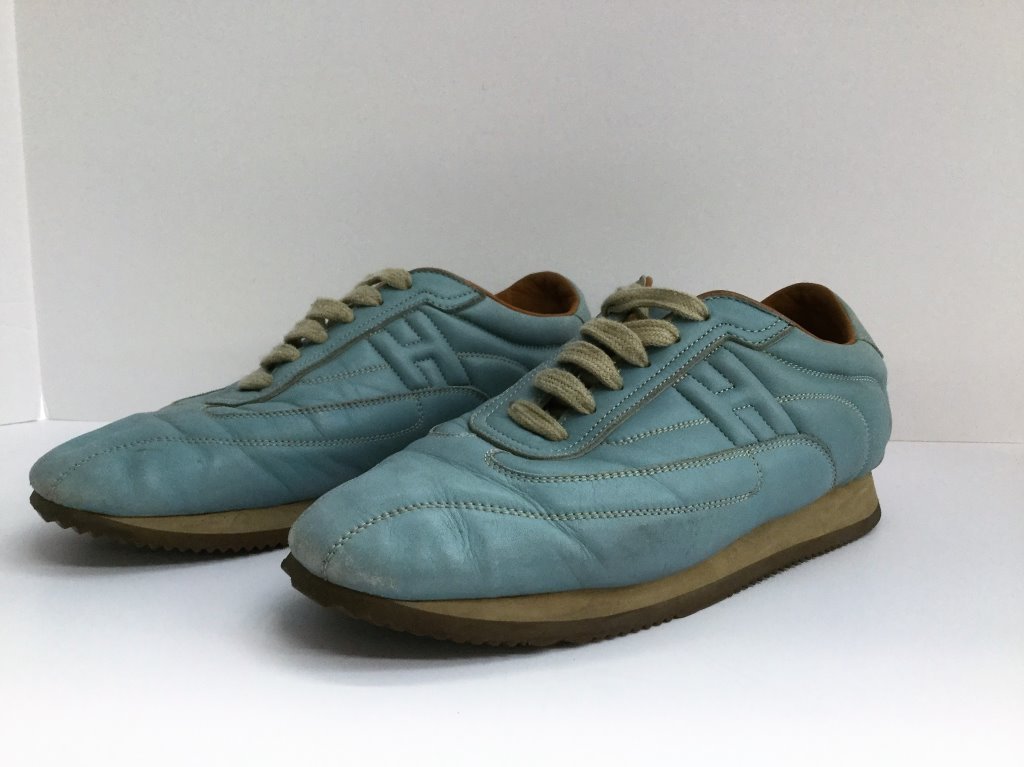 Hermes Tennis Shoes Blue Leather & Canvas (1 of 5)