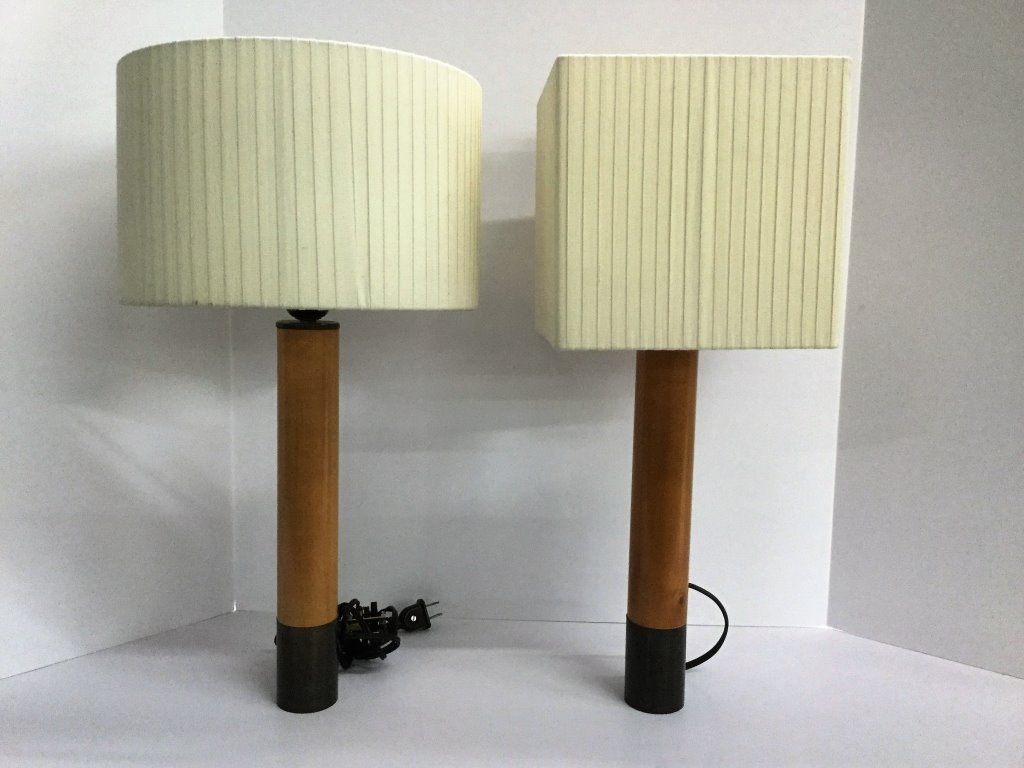 Pair Italian Wood and Steel Lamps: (Keywords Search): Hermes, Gucci, Vuitton, Goyard