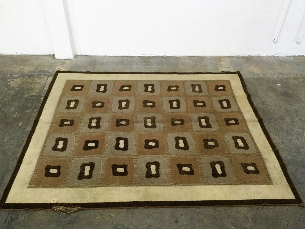 Mid Century Brown & Tan Rug As Is: Provenance Barry Friedman, Christie's NYC 96" X 118"(Keywords Search): Eames, Noguchi, Nakashima, Crespi, Maison Jansen, Karl Springer, Tommi Parzinger, Billy Haines, Dorothy Draper, Charles Hollis Jo