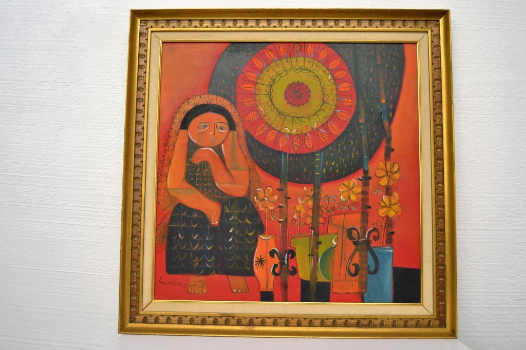 Modern Painting by Lemagrya - 1968: 36.5 " X 36.5"(Keywords: Nakashima, Saarinen, Knoll, Eames, Art Deco, Frankl, Bertoia, Paul McCobb, Parzinger, Paul Evans, Hans Wegner, Charles Hollis Jones)