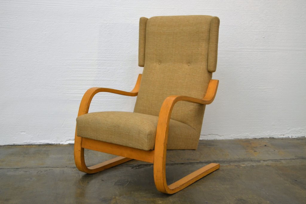 Alvar Aalto High Back Lounge Chair: (Keywords: Nakashima, Saarinen, Knoll, Eames, Art Deco, Frankl, Bertoia, Paul McCobb, Parzinger, Paul Evans, Hans Wegner, Charles Hollis Jones)