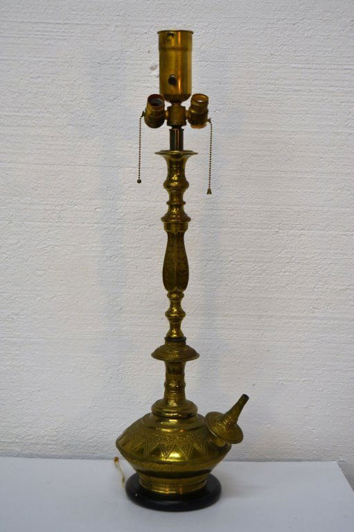 Brass Lamp: (Keywords: Nakashima, Saarinen, Knoll, Eames, Art Deco, Frankl, Bertoia, Paul McCobb, Parzinger, Paul Evans, Hans Wegner, Charles Hollis Jones)